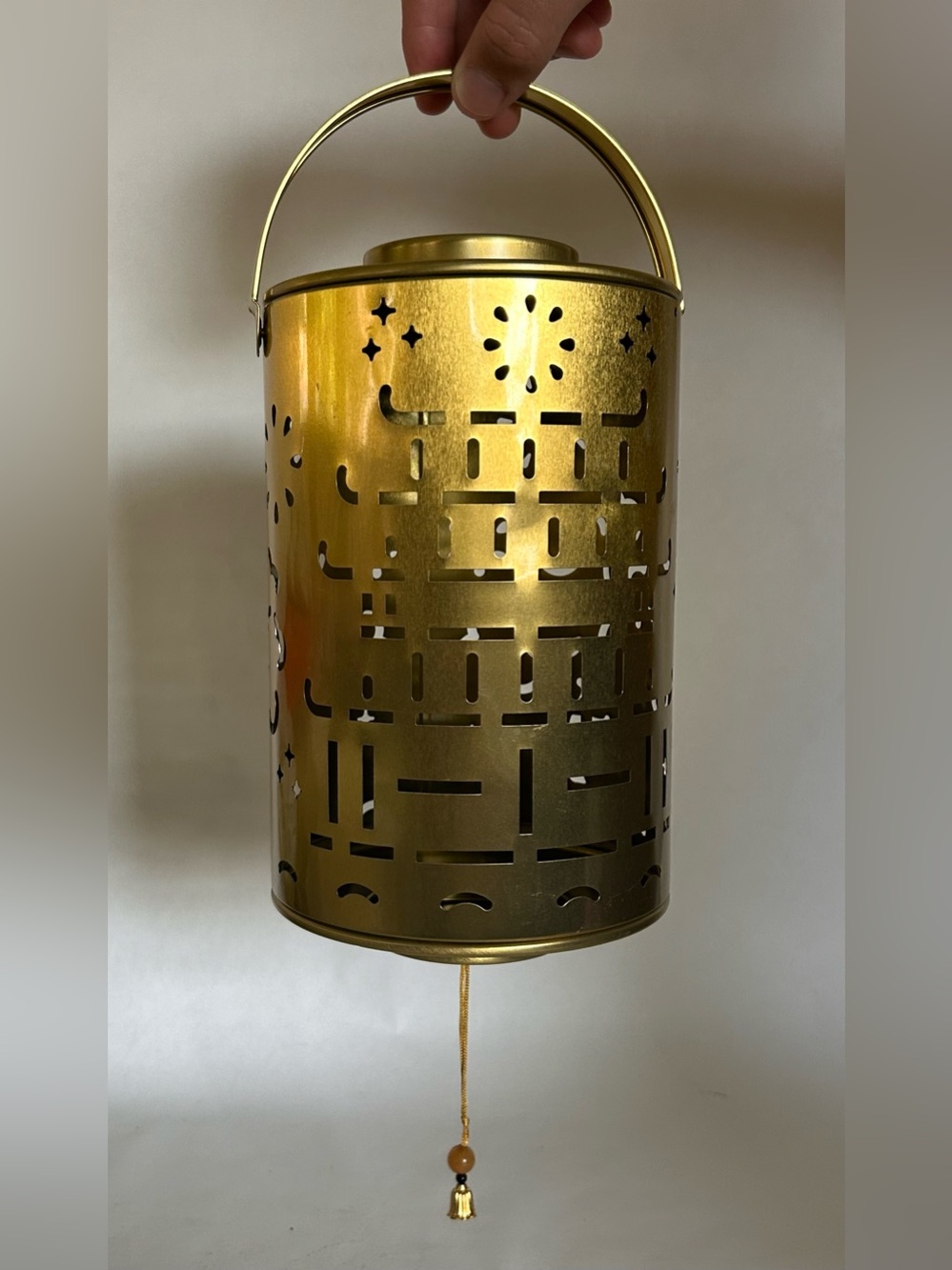 Truffettes de France Gold Hanging Metal Keepsake Gold Tin Boho Garden Lantern